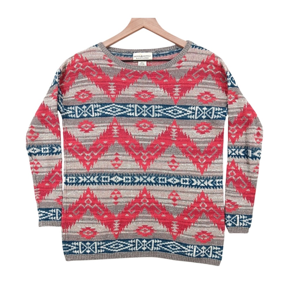 Denim & Supply‎ Ralph Lauren Sweater Womens XS Aztec Cotton Knit Lightweight
